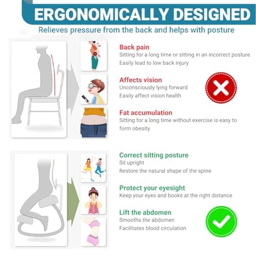 CHIESMA Ergonomic Kneeling Chair with Back Support, Adjustable Height Wooden Knee Chair - Improve Posture with an Angled Seat, with Cushion for Home, Office (Ivory) 7