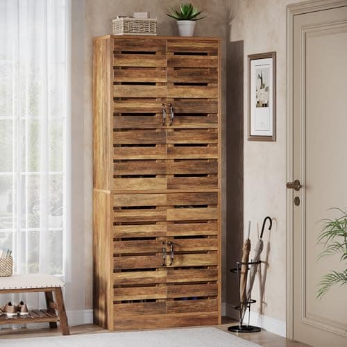 Tribesigns 70.8" Tall Shoe Cabinet with Shutter Doors, 9-Tier 27 Pairs Shoe Cabinet, Rustic Brown Vertical Shoe Storage Cabinet with Adjustable Shelves for Entryway, Hallway, Closet, Living Room