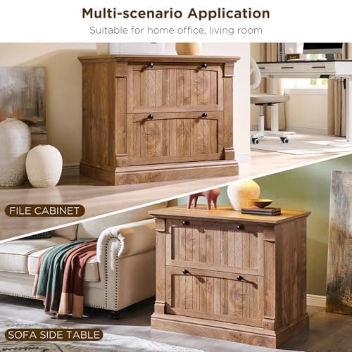 OKD Farmhouse File Cabinet with 2 Drawers, 35.3" Lateral Filing Cabinet with Hanging File Folders, Interlocking Drawers, Wood Rustic Storage Cabinet for Home Office, Living Room, Light Knotty Oak 5