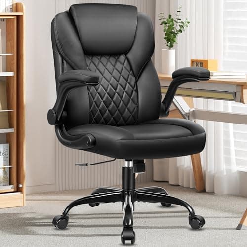 Brick Attic Office Chair Computer Desk Chair PU Leather Swivel Executive Task Chair with Adjustable Height Lumbar Support Padded Flip Up Armrests Home Office Black