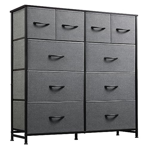 WLIVE Large Dresser for Bedroom, Fabric Dresser with 10 Drawers, Storage Tower with Fabric Bins, Double Dressers, Chest of Drawers for Closet, Living Room, Hallway, Dark Grey