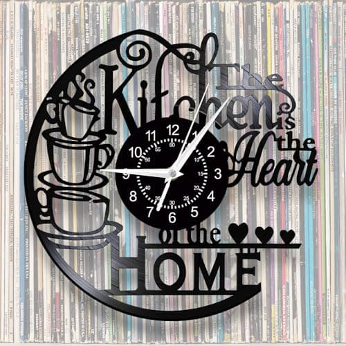 TIMEGLOW 12'' Kitchen Vinyl Record Wall Clock, Kitchen Heart Home Theme Wall Clock Coffee Bar Wall Watch Clock Coffee Wall Decor Battery Operated Silent Movement for Women Wife Restaurant Dining Room 9