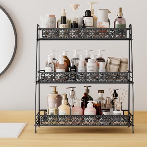 SILUB Vintage 3 Tier Spice Rack Organizer for Kitchen Counter, Bathroom Counter Organizer, 3 Tier Bathroom Counter Organizer for Spices Makeup Perfumes, Retro Countertop Organizer 6