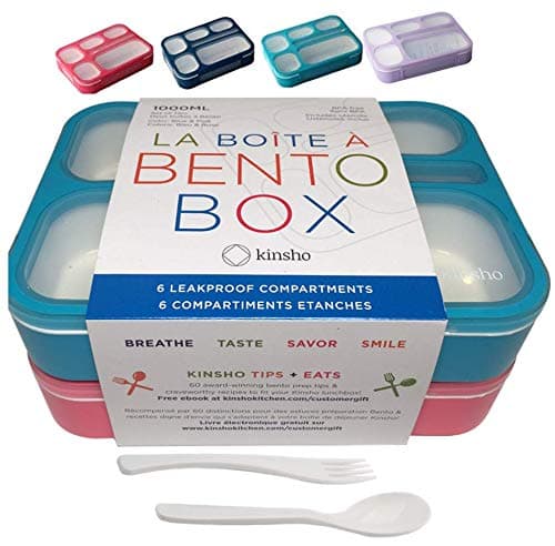 6 Compartment Lunch Boxes. Bento Box Lunchbox Containers for Kids, Boys Girls Adult. BPA-Free Microwave Safe School Bentobox Meal Planning Portion Container. Leakproof. Set of 2 Blue & Pink Kits