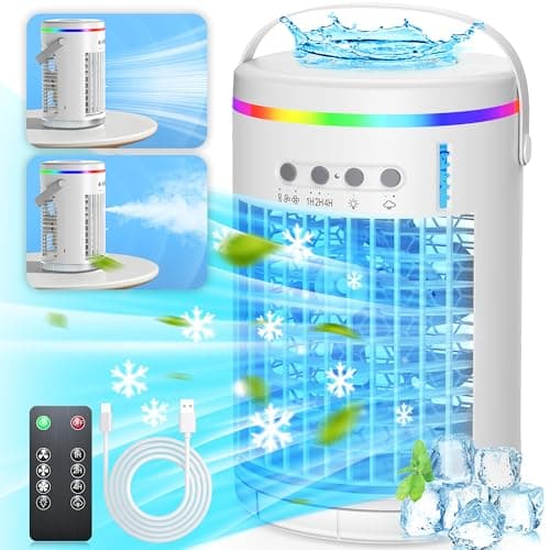 Vosaf Portable Air Conditioners with remote,1400ml Evaporative Mini Air Conditioner with 3 Speeds,7 Colors Light Personal Air Conditioner, Portable AC Air Cooler for Room Bedroom Office Desk