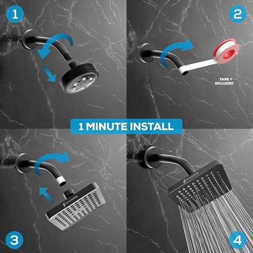 SparkPod Shower Head - High Pressure Rain - Premium Quality Luxury Design - Easy Clean Adjustable Replacement for Your Bathroom Shower Heads (Midnight Black Matte, 6 Inch Square) 4