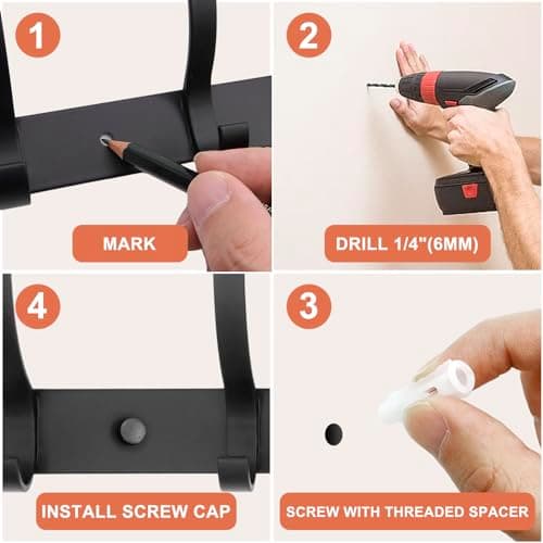 ZGELIN Coat Rack Wall Mounted,6 Coat Hooks for Hanging Coats,Metal Double Hook Rack Hook Rail,Coat Rack with Hooks,Wall Mount Coat Hanger for Hat Towel Purse Robes (2 Pack Black, 6 Hooks) 6