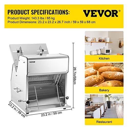 VEVOR Commercial Bread Slicer - 12mm Thickness, 31 Slices, Electric Toast Cutter, 110V 7