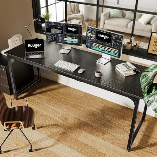 Huuger Computer Desk, 70 Inch Office Desk, Gaming Desk with Storage, Writing Desk Work Desk for Home Office, Study, Long Simple Desk, Large Legroom, Metal Frame, Black 6