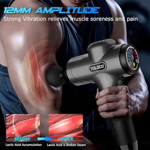 TOLOCO Massage Gun Deep Tissue, Percussion Massage Gun with 10 Replacement Heads, Super Quiet Portable Electric Massager for Athletes, Relax, Gray 4