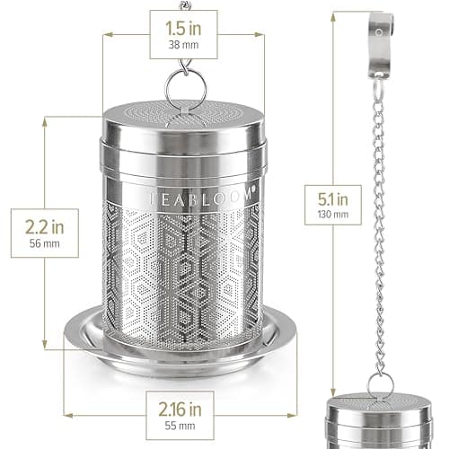 Teabloom Elegant Stainless Steel Loose Leaf Tea Infuser – Tea Connoisseur's Choice for White, Green, Oolong, Black, and Herbal Teas – Geometric Blossom Design – Small Size 5