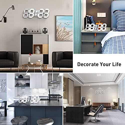 EDUP HOME 3D LED Digital Wall Clock/Desk Alarm Clock with Remote Control for Kitchen Bedroom Office, 9.7" LED Night Light Decor Clock Adjust Brightness 12H/24H Time Date Temperature, Great Gift 6