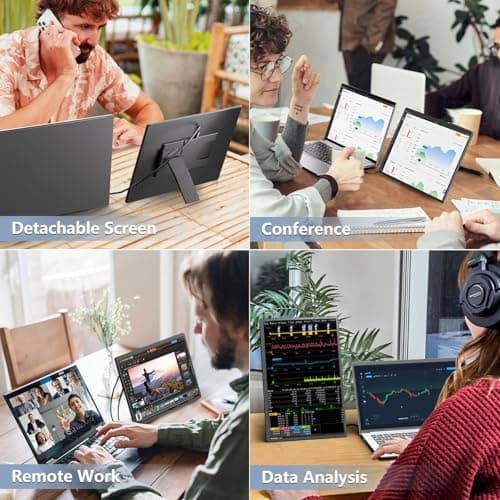 Portable Monitor 16" 1200P FHD Laptop Screen Extender, Horizontal Vertical Monitors with Detachable Kickstand, Built-in Speakers, Plug & Play Computer Gaming Travel Monitor for Wins Mac Chrome Phone 6