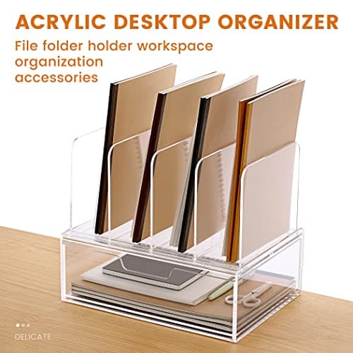 HeZone Desk Organizers and Accessories, Acrylic Desk Organizer with Drawer, Office Supplies Organization Storage, Clear Acrylic File Organizer for Desk - 1 Pack 8