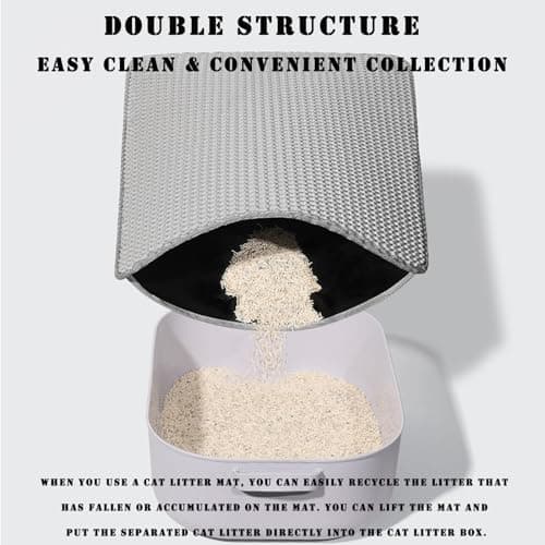 HCY&WLD Cat Litter Mat, 45x26/35x24/30x22/24x18 Inch Double Layer Cat Litter Box Mat, EVA Non-Slip, Waterproof Urine Proof Cat Litter Catcher Mat, Easy Clean Scatter Control (35x24 Inch, Gray) 5
