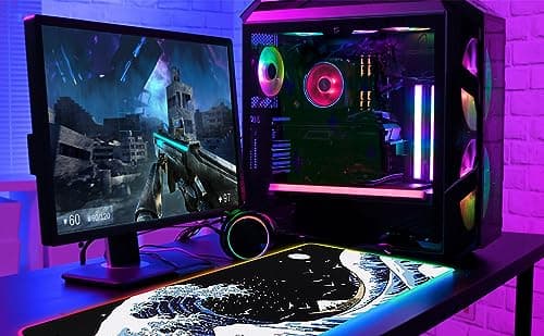 Gaming Laptop Mouse Pad,Sea Wave Big Mice Pads PC Keyboard Waterproof and Non-Slip 31.5 x 11.9 0.12" Thick XL,XXL Rubber Table Mat, RGB Led with 10 Lighting Modes+9 Color Changing Modes Mat 8