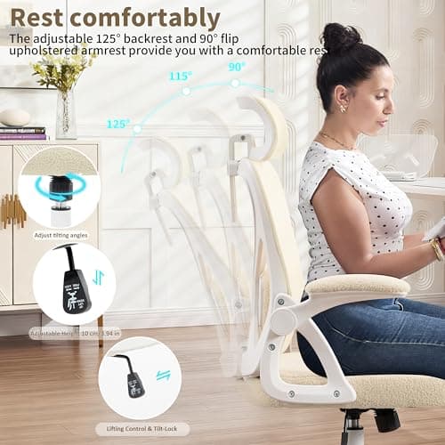 Nexthro Office Chair,Ergonomic Desk Chair with Adjustable Lumbar Support,400 Lbs Plush Computer Chair High Back with Headrest for Home Office (Beige Sherpa) 8