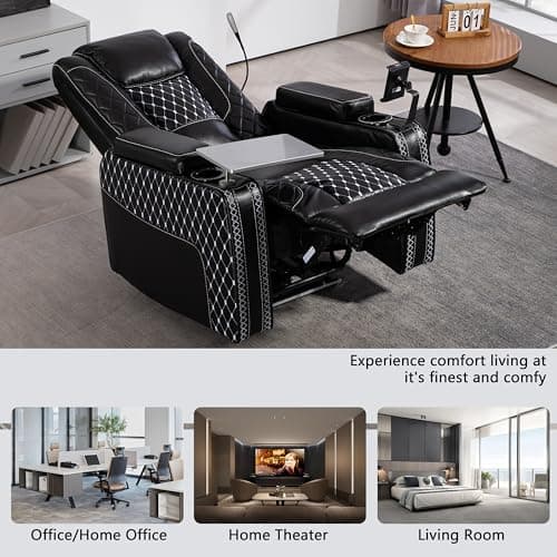 JIKFRIMA Power Zero Gravity Recliner Chair for Adults Breathable Leather Electric Recliners Adjustable Home Theater Seating with Smart Cup Holders, USB Ports, Hidden Arm Storage, Tray Table 7