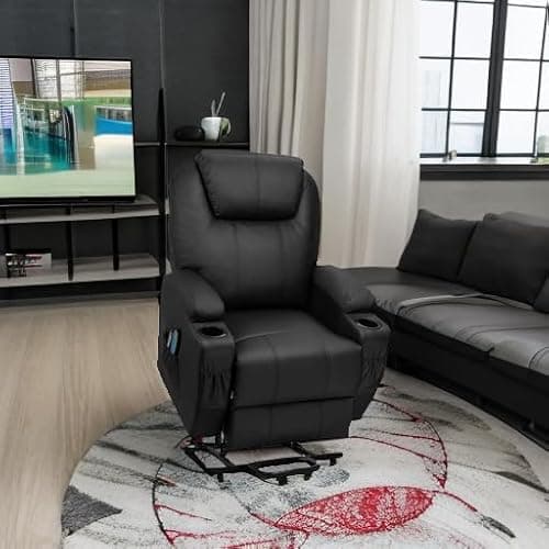 Flamaker Power Lift Recliner Chair Electric Lift Recliner for Elderly Power Lift Recliner Chair with Cup Holders Side Pockets for Living Room (Leathaire, Light Black) 5