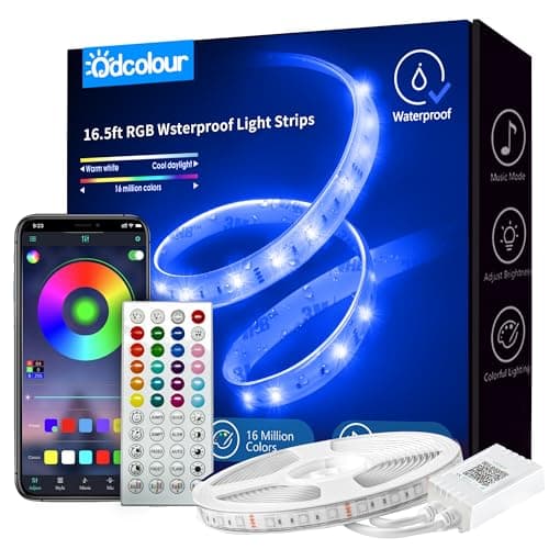 Odcolour 16.5ft Outdoor Waterproof LED Light Strips, 12v Outdoor RGB Led Strip Lights with Bluetooth Music Sync App Remote, Christmas Lights Decor Rope Lights