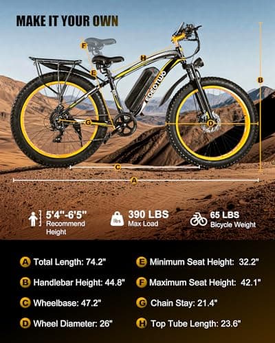 EOEOTWO Electric Bike for Adults,1500W Peak Motor E Bikes, 26" Fat Tire Electric Bicycle, 30/33 MPH 60/70 Miles All Terrain E Bikes E Bike, Removable Battery, Dual Brake, 7 Speed, Yellow ﻿ ﻿ 7