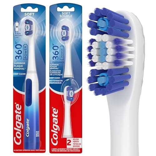 Colgate 360 Floss Tip Sonic Powered Battery Toothbrush, 2 Pack