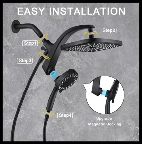 High Pressure Rain Shower Head: Upgrade Shower Heads with Handheld Spray Combo with Fixed Showerhead and 10 Sprays Handheld Shower Head, Detachable Showerheads Built-in Magnetic Docking and Power Jets 7