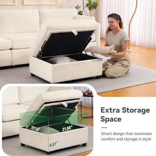 109'' Modular Sectional Sofa, L Shaped Couch with Storage Ottoman, Comfy Cloud Sofa with Deep Seat, 4 Seat Convertible Sectional Couches for Living Room (Beige, Low Legs 1.97") 7