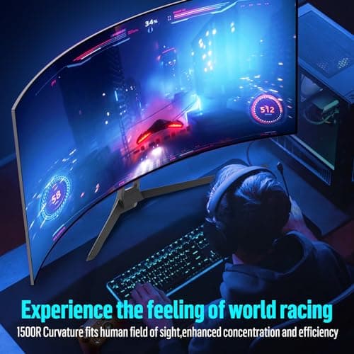 Gawfolk 34 Inch Ultrawide Curved Gaming Monitor, 1500R PC Screen 165hz UWQHD 4K, Curved Computer Screen with FreeSync, Support Wallmount 75x75mm-Black 7