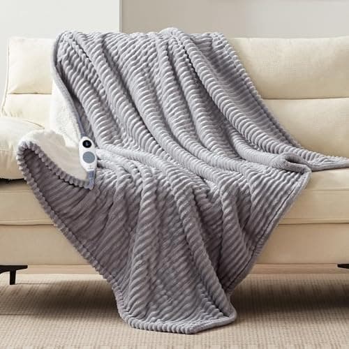 Westinghouse Heated Throw Blanket, Soft Flannel Sherpa Electric Throw with 6 Heating Levels & 2-10 Hours Auto Shut Off, Fast Heating & ETL Certification, Machine Washable, 50x60 Inch, Light Grey