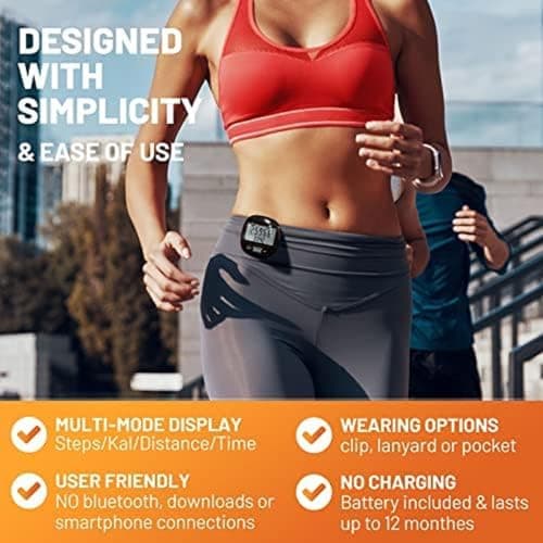 3D Pedometer for Walking with Clip and Strap, Walking Distance Miles, Calorie Counter, 7 Days Memory, Daily Target Monitor, Activity Time. Accurate Step Counter for Men Women & Kids Seniors 3