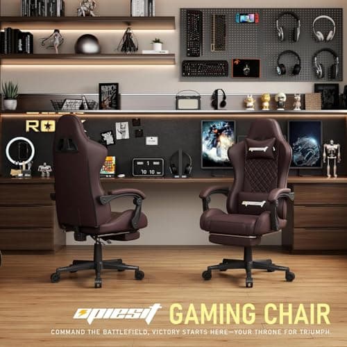 Opiesit Gaming Chair, Computer Office Chair with Footrest, Linkage Armrests and Lumbar Support, High Back Ergonomic Gamer Chairs for Adults, Blue Fabric 7