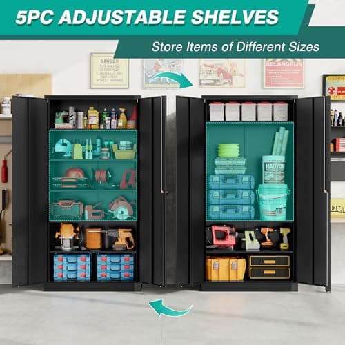 SISESOL Metal Storage Cabinet with 2 Doors and 6 Shelves,Black Metal Cabinet with Lock,71" Lockable Garage Storage Cabinets,Locking File Cabinet,Steel Tool Cabinets for Home,Office,Garage,Shop,School 5