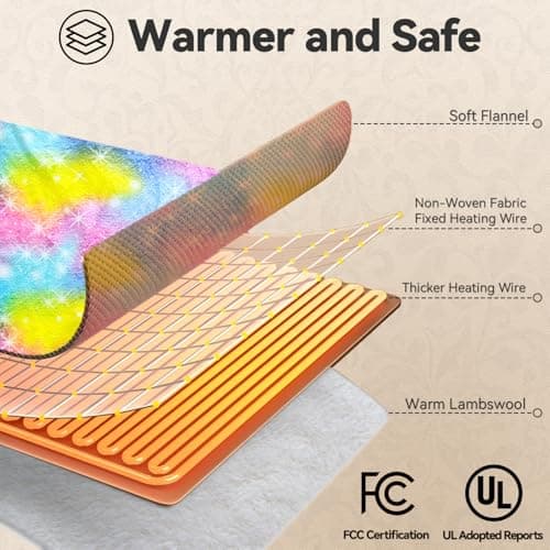 Electric Heated Blanket Throw, 50"X60" Soft Flannel Heated Throw with 6 Heating Levels for Kids, Girls, Boy and Women, Machine Washable, ETL&FCC Certified, Home Office Use(XL) 5