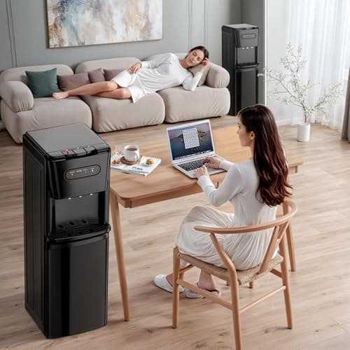 Bottom Loading Water Cooler Dispenser Hot Cold & Cool Water Dispenser for 3 or 5 Gallon Bottles, Empty Bottle Indicator, Child Safety Lock, Ideal for Office, Home, Living Room, Dark Black 6