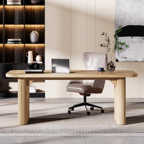 Tribesigns 62-Inch Modern Executive Desk, Wood Office Desk, Large Aesthetic Computer Desk with Double Pedestal, Workstation for Home Office (Natural Oak) 5