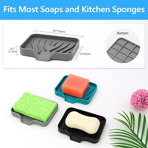 AIMAIAIMAI 3-Pack Silicone Soap Dish Set – Bar Soap Holder with Self-Draining Design, Easy-Clean Tray for Shower, Bathroom, Kitchen, and Tub 6