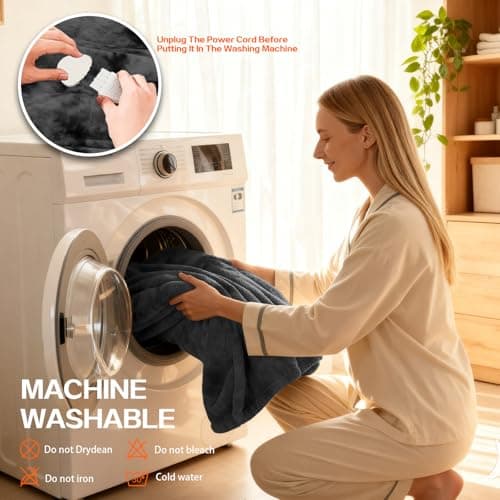 Cushious Electric Heated Blanket Throw 50''x60''Size Faux Fur Heating Blanket 10 Heating Settings, 1-8h Timer & Overheat Protection, Machine Washable, Soft Flannel and Sherpa Full Body Warmth 5