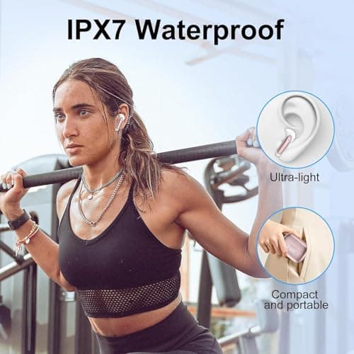 Wireless Earbuds, HiFi Stereo Bluetooth 5.3 Headphones Noise Canceling with 4 ENC Mic, 56H Playtime Wireless Earphones with LED Display, IP7 Waterproof In Ear Headphones, Ear Buds for Android iOS.Pink 6