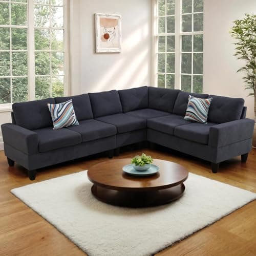 Rovibek L Shaped Sofa Couch U Shaped 6 Seater Modular Sectional Sofa Couches Corner for Living Room Furniture Sets, Dark Grey 7