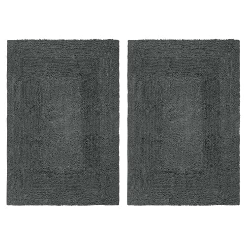 COTTON CRAFT Luxurious Bath Mat Rug - Set of 2 Reversible Heavyweight Step Out Bath Mats for Bathroom Floor, Tub and Shower - Pure Cotton Soft Plush Absorbent Hand Tufted Mat - 17 x 24 - Charcoal Grey