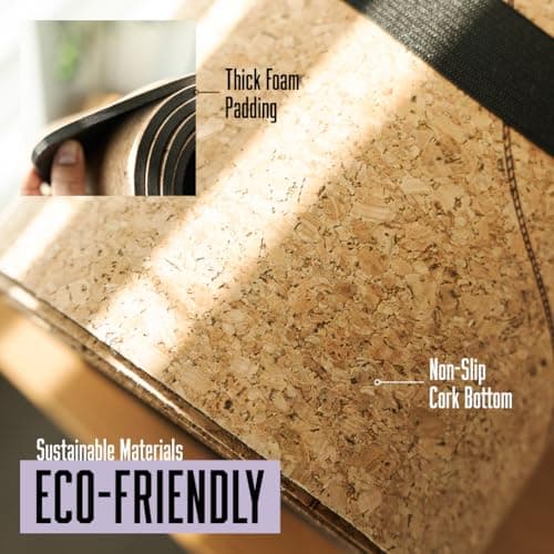 Non-Slip Yoga Mat Cork Surface with Natural Grip - Cushioned - for Hot Yoga, Pilates & Stretching - Durable & Sweat-Resistant - by Lunai 5