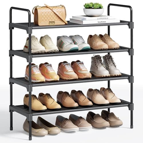 Kitsure Shoe Rack for Closet, Shoe Organizer for Front Door Entrance, Stackable Shoe Shelf, Detachable Closet Organizers and Storage, 26.6" Wide - 4 Tiers, Black