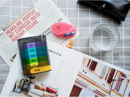 GIIYAA Weekly Pill Organizer (Twice-A-Day), Portable 7 Day Pill Box Case with Stackable AM/PM Compartments for Pills, Vitamin, Fish Oil, Supplements,Rainbow (Rainbow) 7