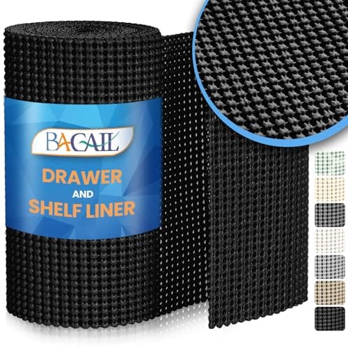 BAGAIL Drawer and Shelf Liner, 12 in X 10 Ft Non-Adhesive Shelf Liners for Kitchen Cabinets, Thick Strong Grip Liners for Desk, Shelves, Bathroom Drawers, Cabinet Protection - Black