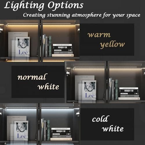 FAMAPY Display Cabinet with 2 Glass Doors and Lights, Display Case Cabinet with 4-Tier Storage Shelves and 2 Drawers, Pop-up Design, for Collectibles, Black (31.5”W x 14.2”D x 78.7”H) 5