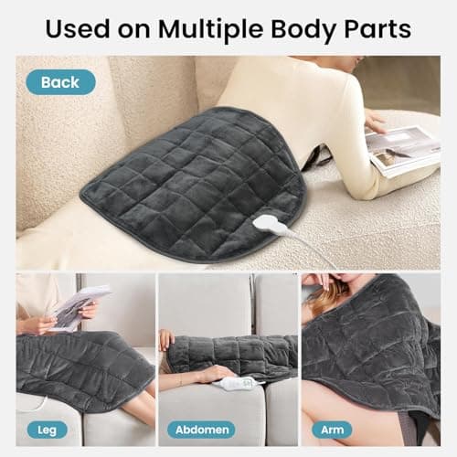 NOWWISH 5lbs Weighted Heating Pad for Women, Electric Heated Weighted Blanket with 6 Heat Settings, Timer & Auto Shut-Off, Relief for Period Cramps, Back Pain, Lap, Machine Washable, 29x24 inch, Grey 5