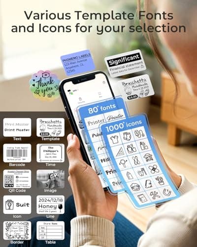 Phomemo M110 Label Makers - Barcode Label Printer Bluetooth Label Maker Portable Thermal Printer for Small Business, Address, Barcode, Logo, Clothing, Mailing, Sticker Printers for Phone & PC, Black 7