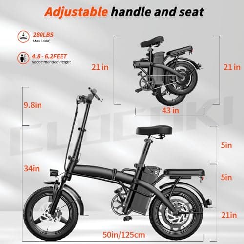 Folding Electric Bike for Adults, 14" Ebike 500W Peak Motor, 23MPH | 35Miles PAS Range | 48V12Ah Removable Battery | Commuter Foldable Electric Bicycles | UL 2849 Certified | Pedal Assist 7
