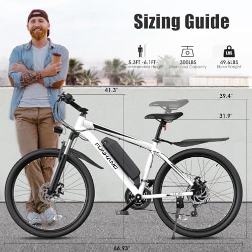 Funhang Electric Bike for Adults, 1000W Peak Ebike, 50Miles 21.7MPH Electric Mountain Bike, 26" Adult Electric Bicycle with 48V Removable Battery, Fenders,7 Speed, Front Suspension, UL 2849 Certified 6
